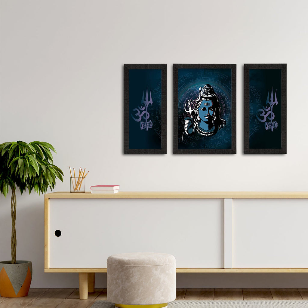Set of 3 Lord Shiva Satin Matt Textured UV Art Painting Kafalo