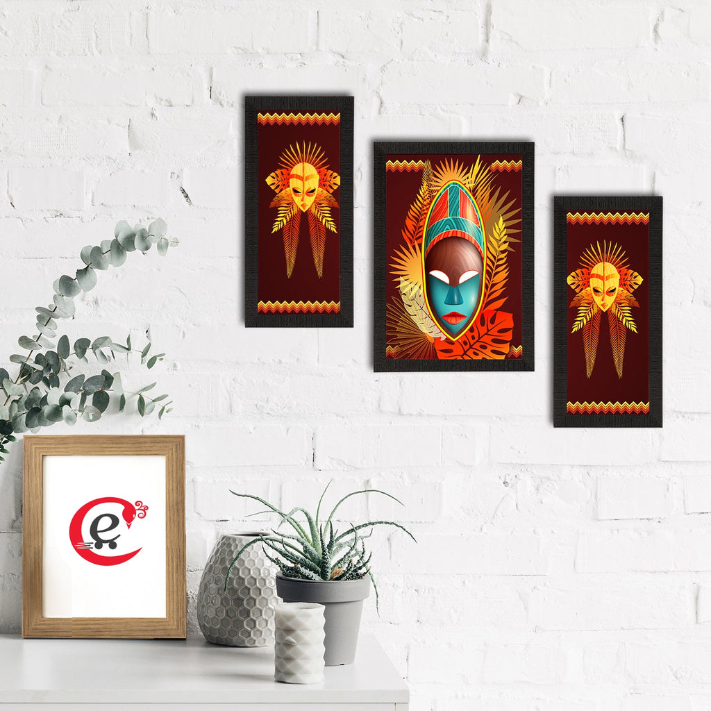 Set of 3 Tribal Theme Satin Matt Textured UV Art Painting Kafalo