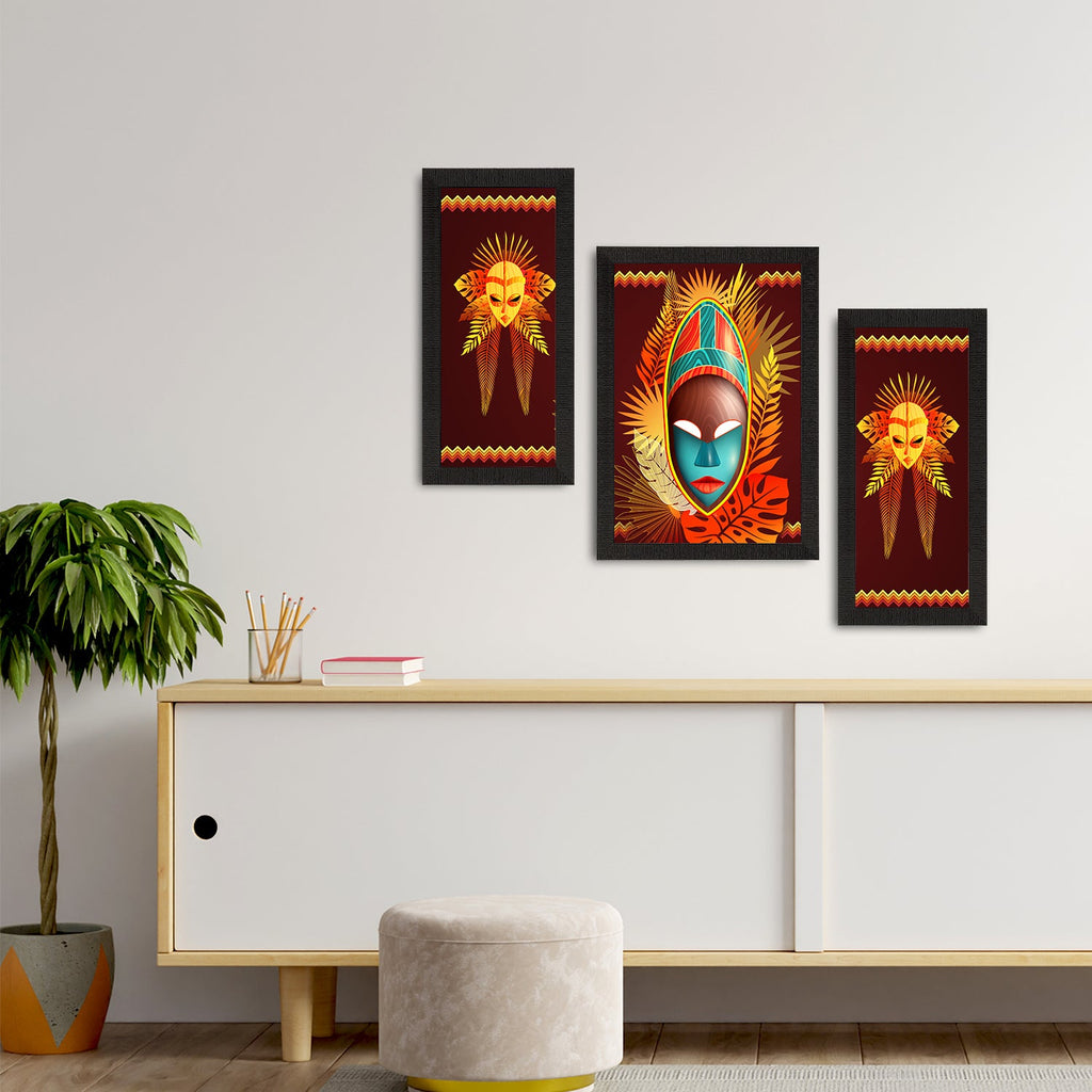 Set of 3 Tribal Theme Satin Matt Textured UV Art Painting Kafalo