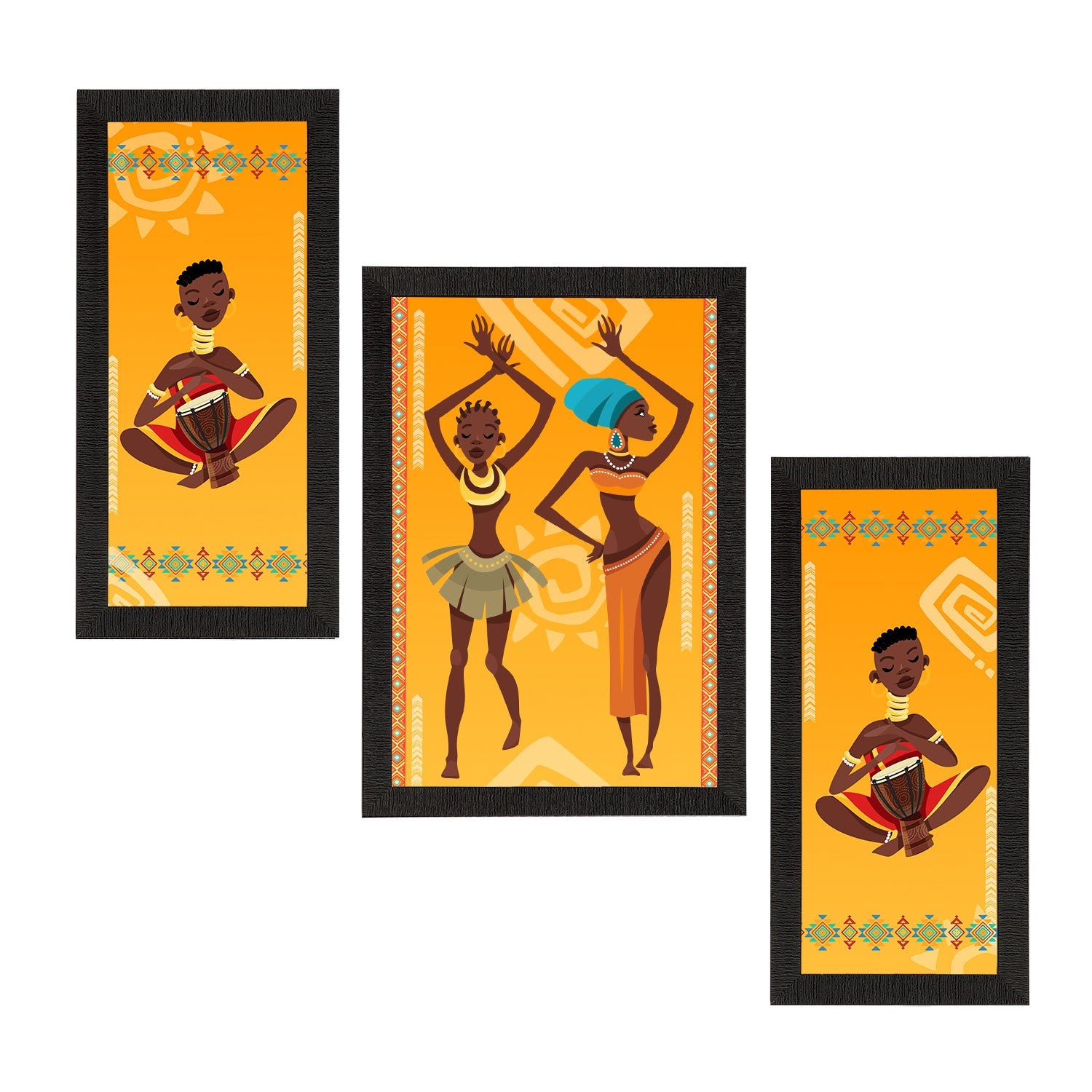 Set of 3 Tribal Theme Satin Matt Textured UV Art Painting Kafalo