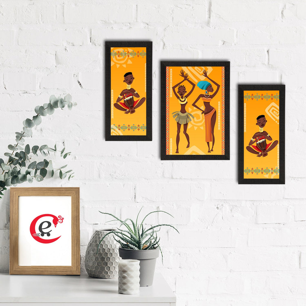 Set of 3 Tribal Theme Satin Matt Textured UV Art Painting Kafalo