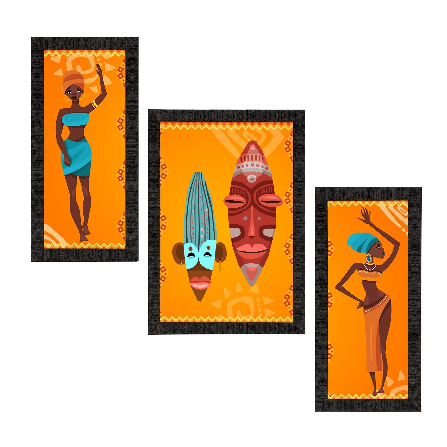 Set of 3 Tribal Theme Satin Matt Textured UV Art Painting Kafalo