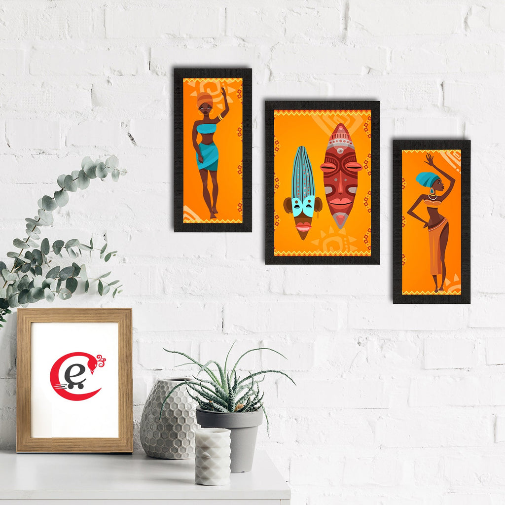 Set of 3 Tribal Theme Satin Matt Textured UV Art Painting Kafalo