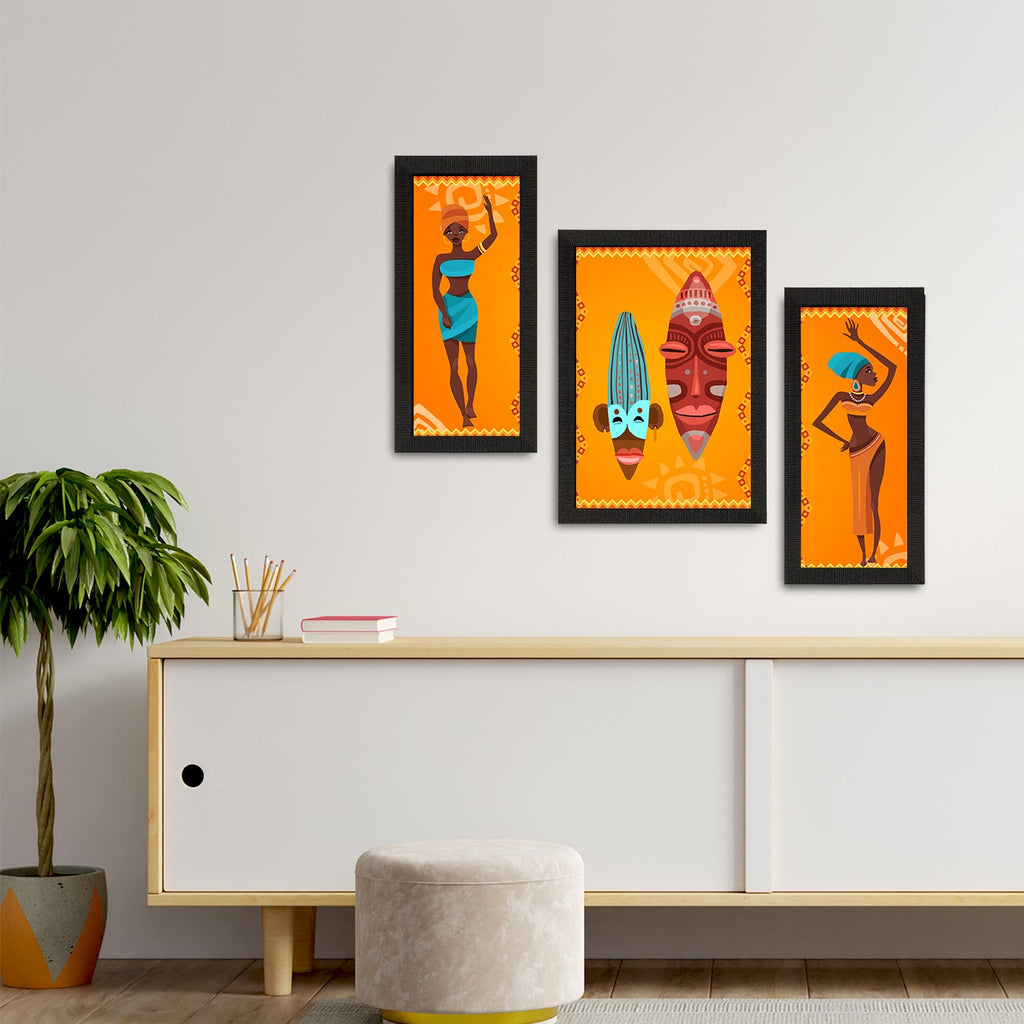 Set of 3 Tribal Theme Satin Matt Textured UV Art Painting Kafalo