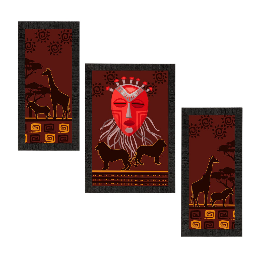 Set of 3 Tribal Theme Satin Matt Textured UV Art Painting Kafalo