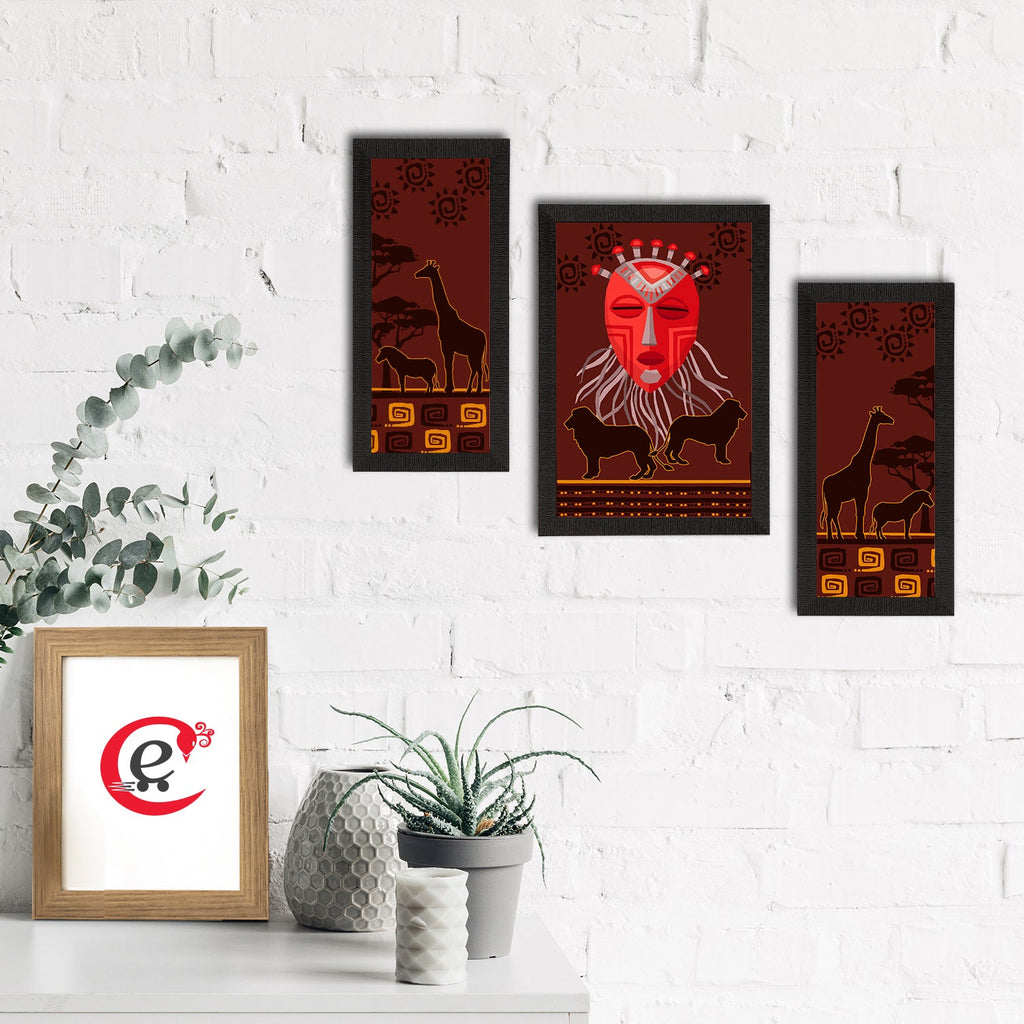 Set of 3 Tribal Theme Satin Matt Textured UV Art Painting Kafalo