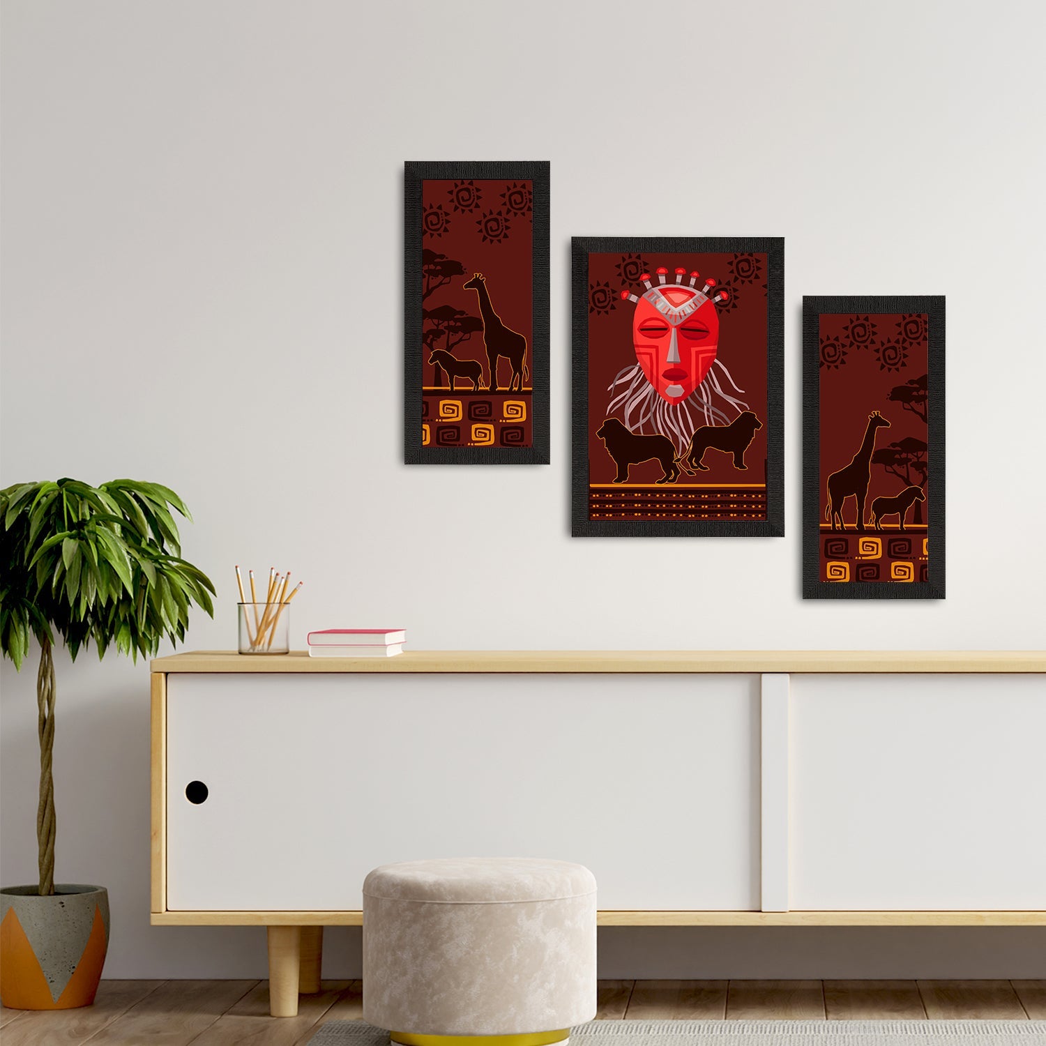 Set of 3 Tribal Theme Satin Matt Textured UV Art Painting Kafalo