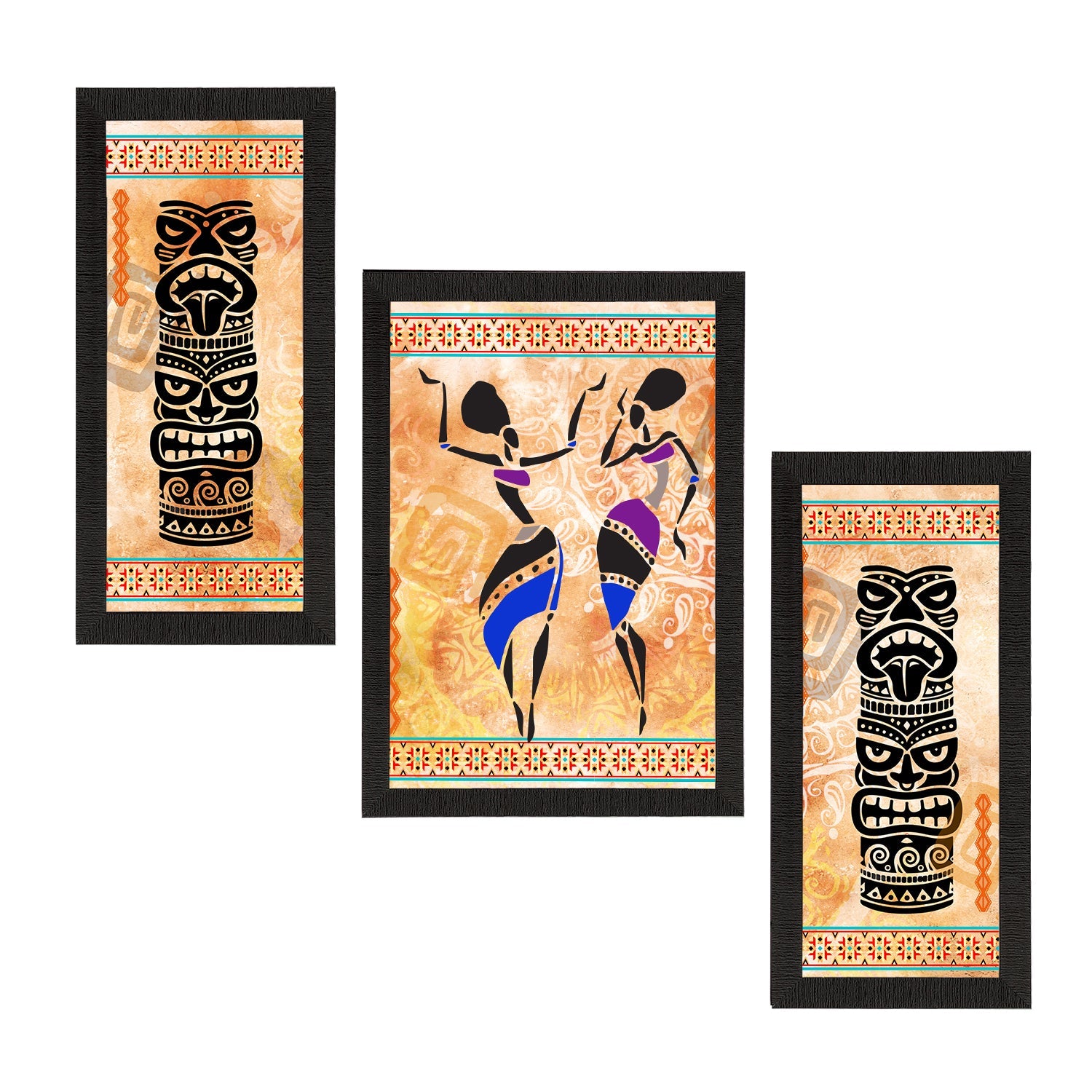 Set of 3 Tribal Theme Satin Matt Textured UV Art Painting Kafalo