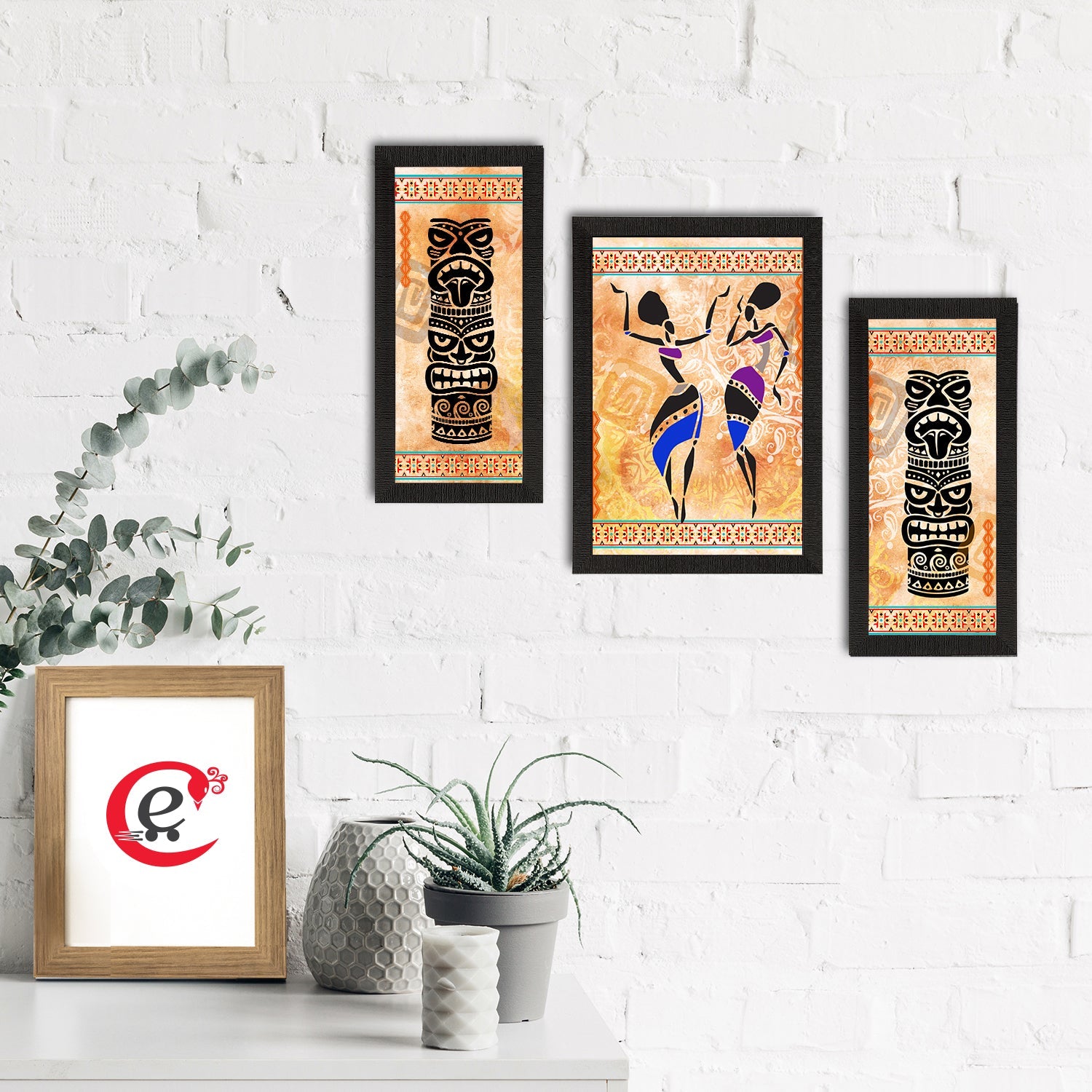 Set of 3 Tribal Theme Satin Matt Textured UV Art Painting Kafalo