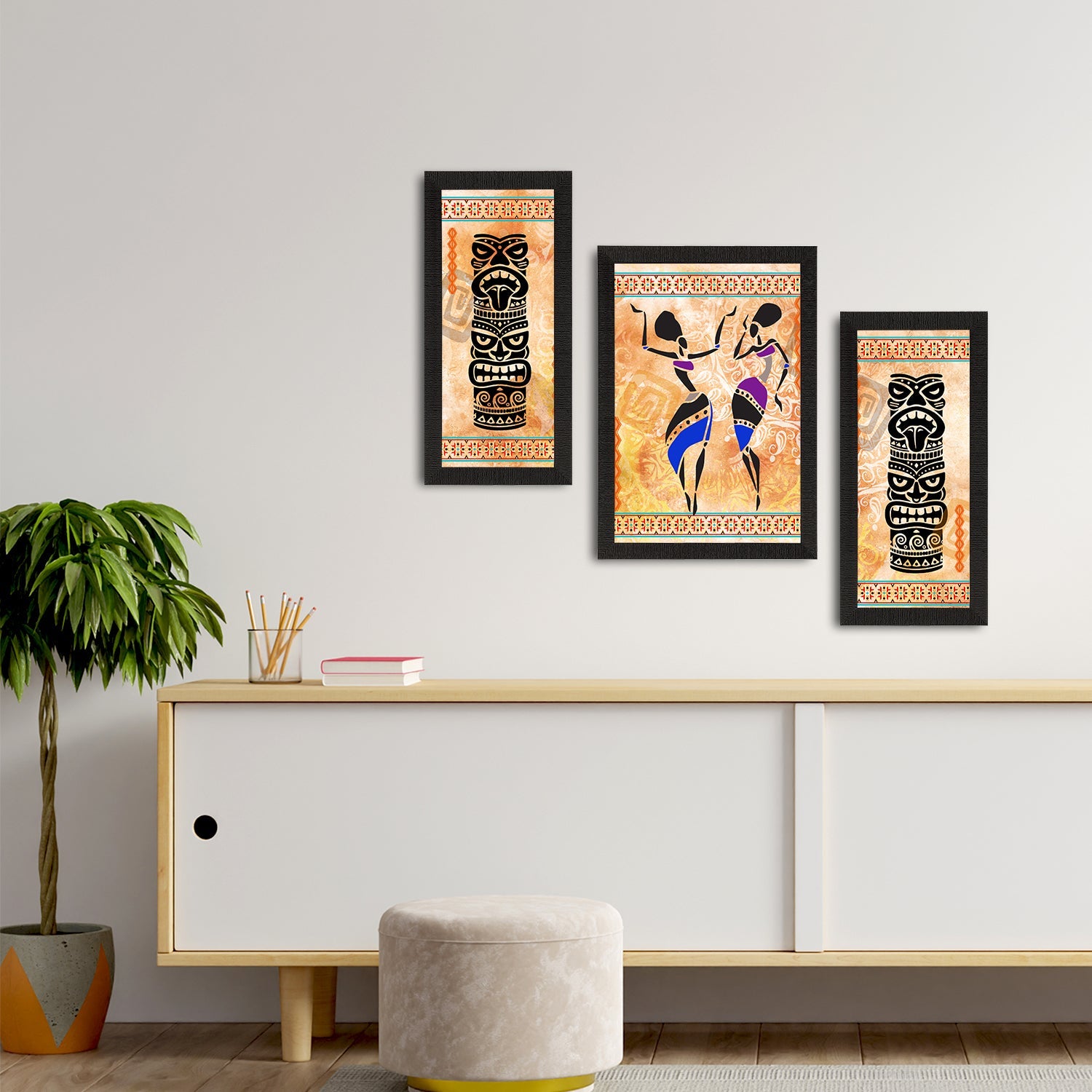 Set of 3 Tribal Theme Satin Matt Textured UV Art Painting Kafalo