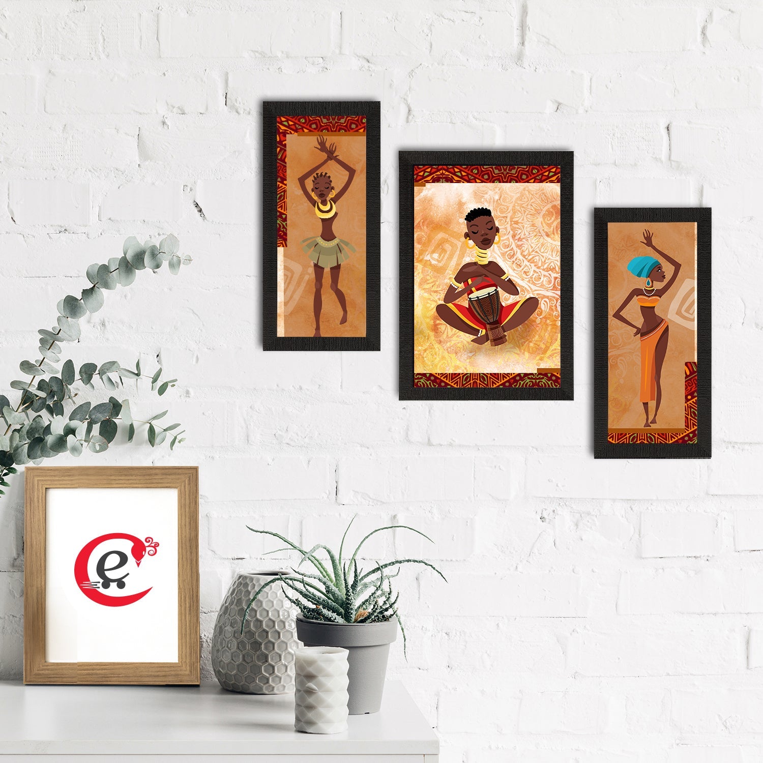 Set of 3 Tribal Theme Satin Matt Textured UV Art Painting Kafalo
