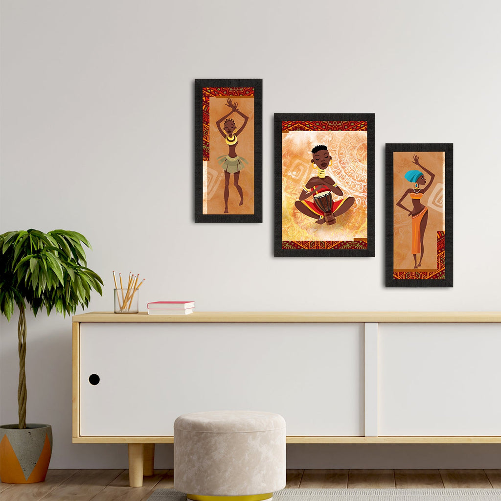 Set of 3 Tribal Theme Satin Matt Textured UV Art Painting Kafalo