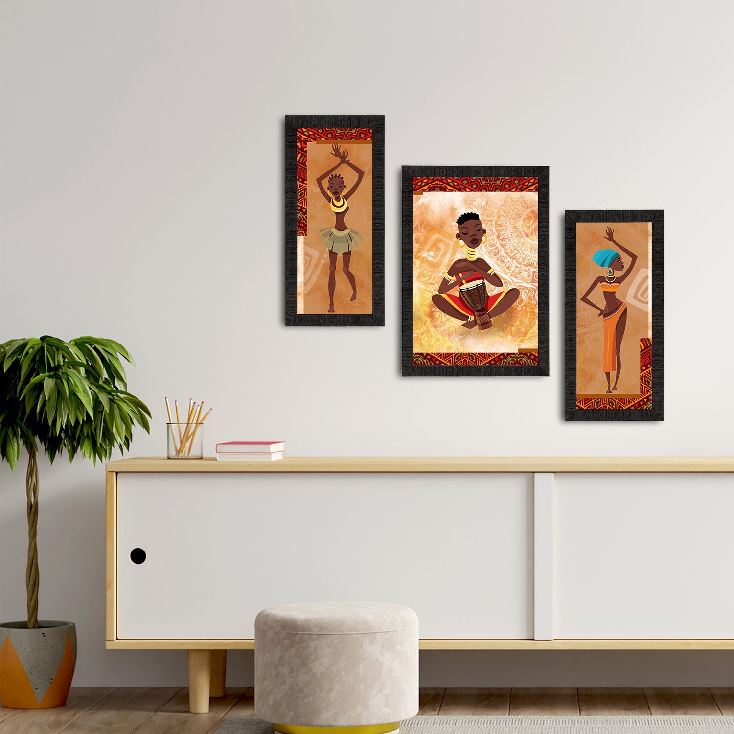 Set of 3 Tribal Theme Satin Matt Textured UV Art Painting Kafalo
