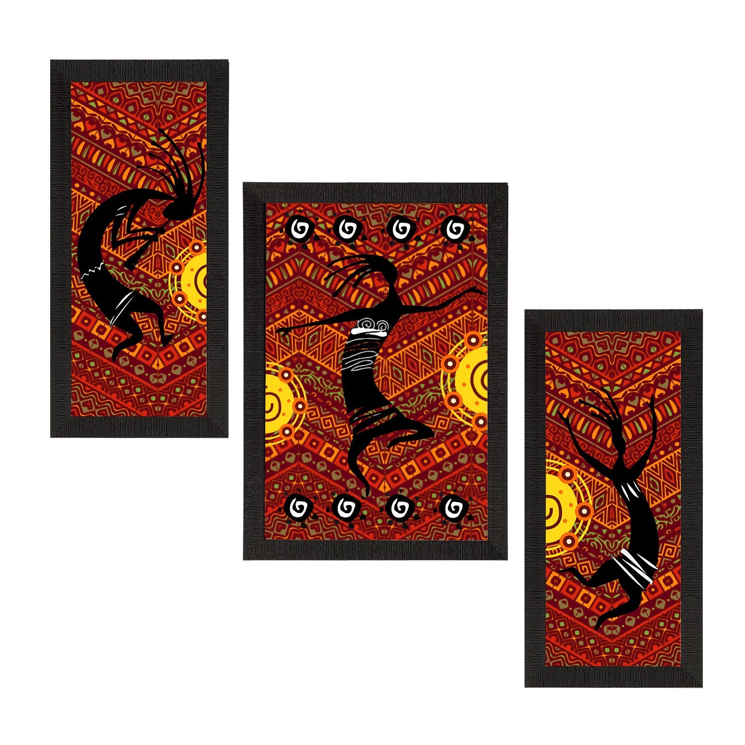 Set of 3 Tribal Theme Satin Matt Textured UV Art Painting Kafalo