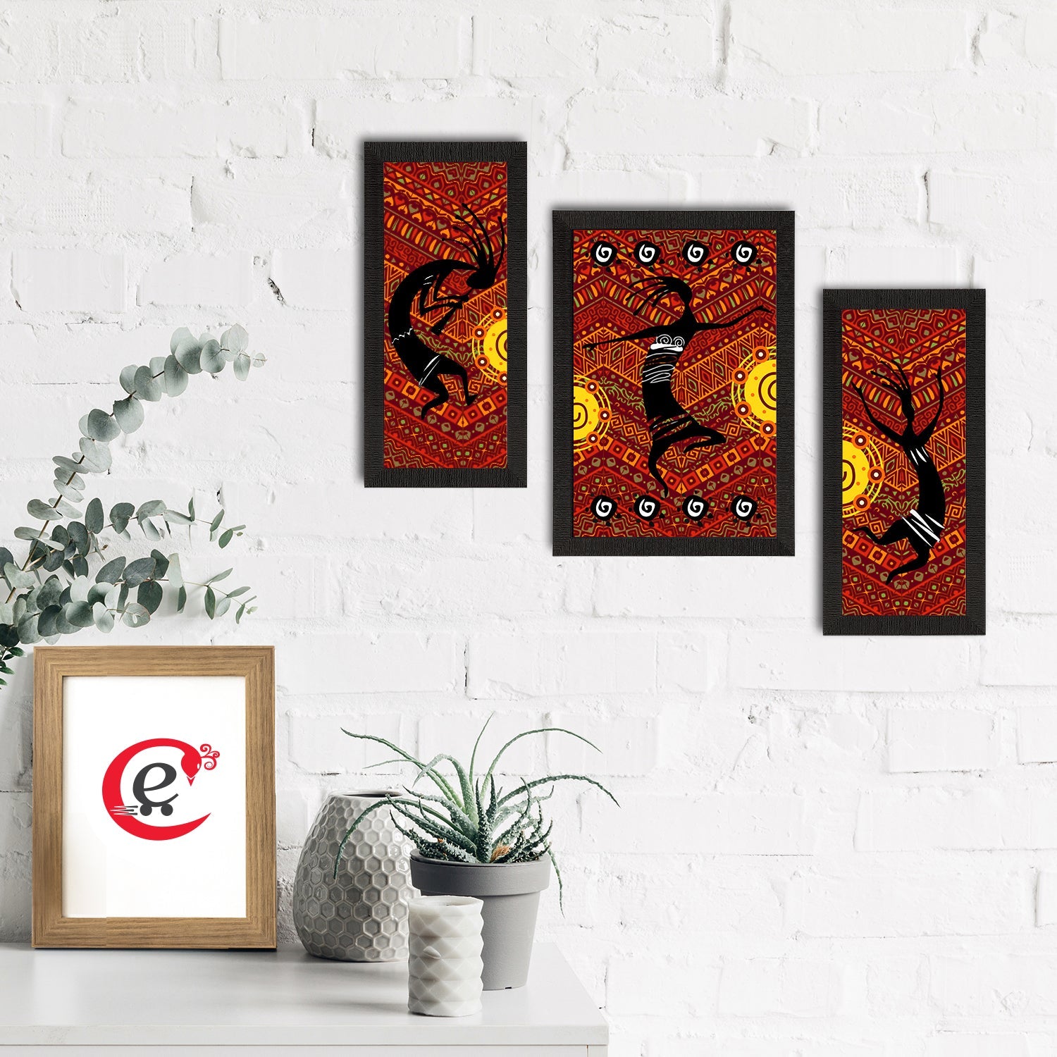Set of 3 Tribal Theme Satin Matt Textured UV Art Painting Kafalo
