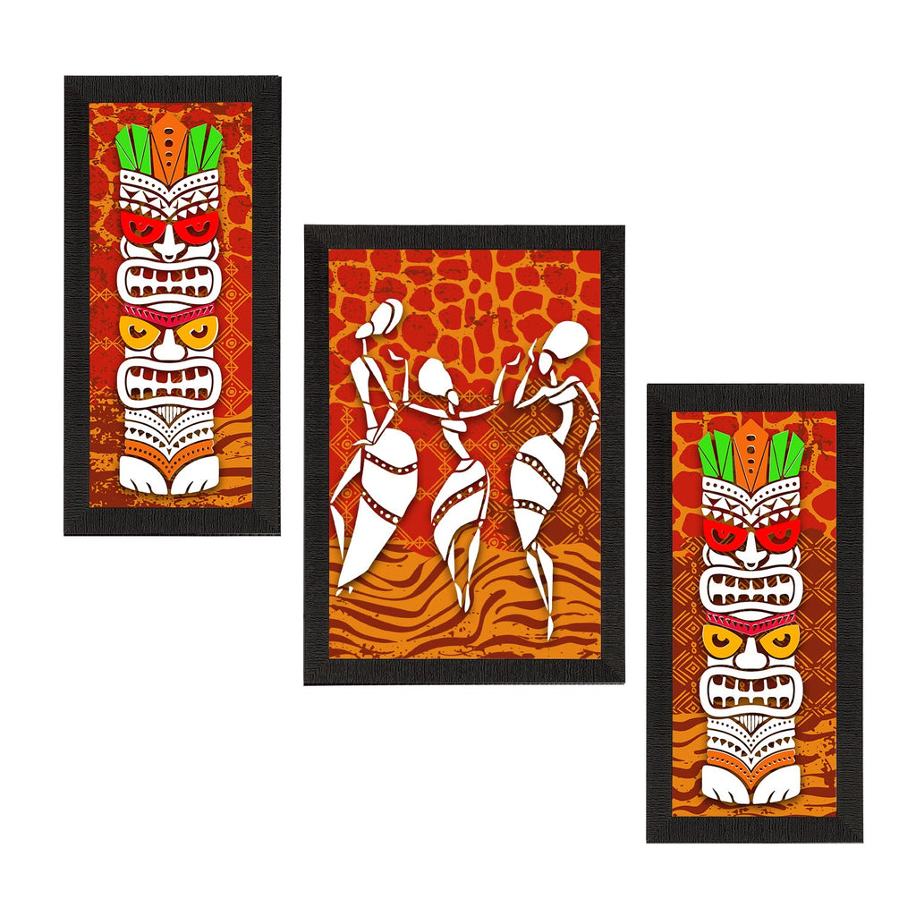 Set of 3 Tribal Theme Satin Matt Textured UV Art Painting Kafalo