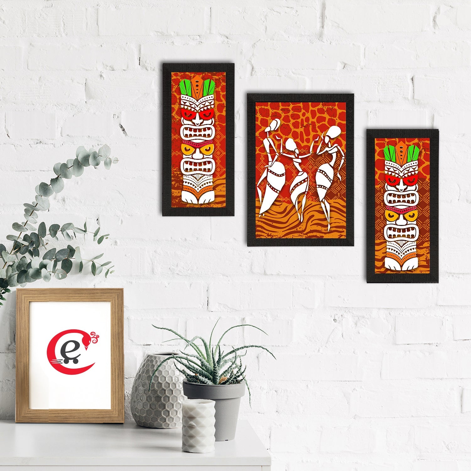Set of 3 Tribal Theme Satin Matt Textured UV Art Painting Kafalo