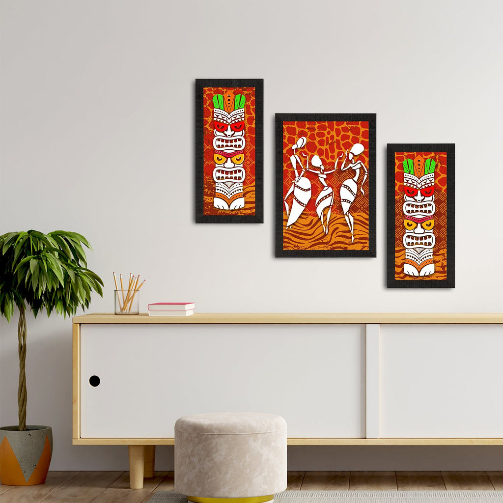 Set of 3 Tribal Theme Satin Matt Textured UV Art Painting Kafalo