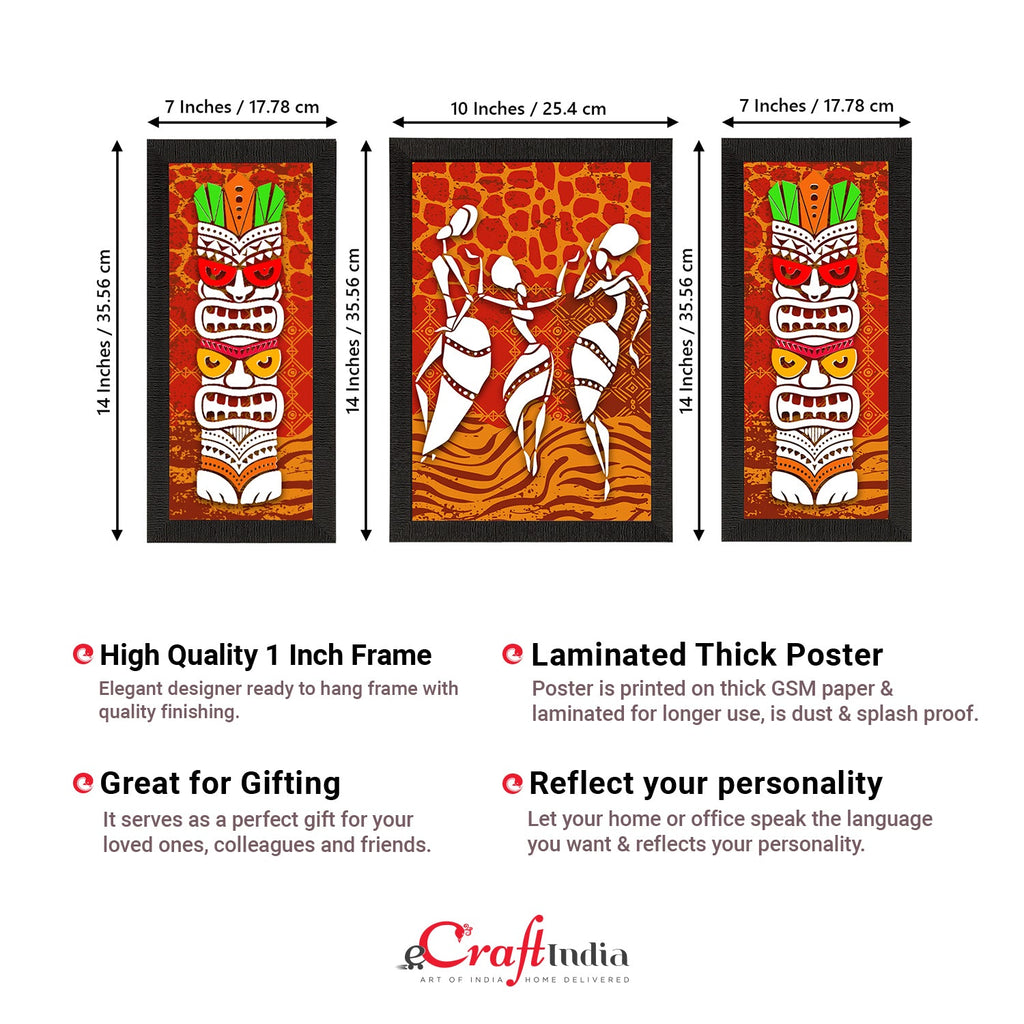 Set of 3 Tribal Theme Satin Matt Textured UV Art Painting Kafalo