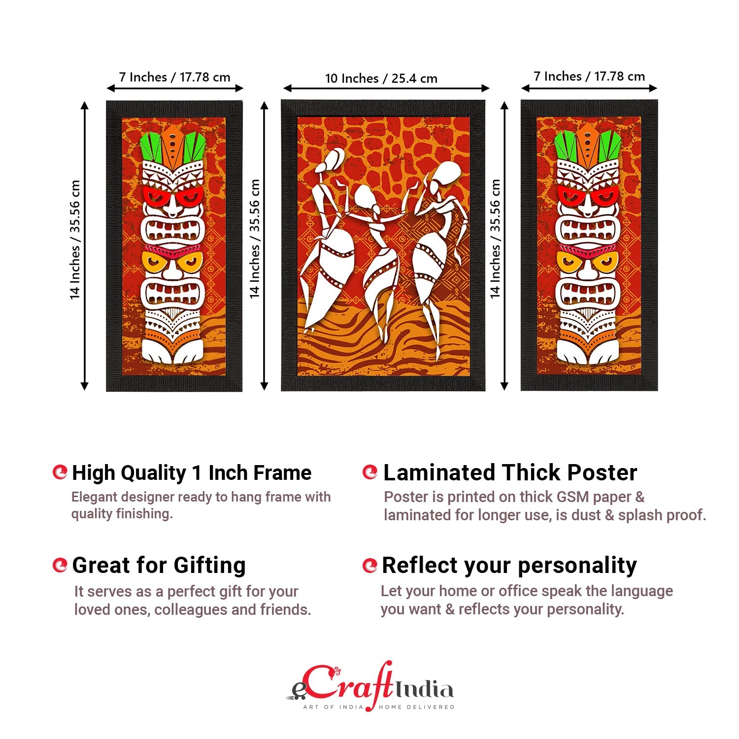 Set of 3 Tribal Theme Satin Matt Textured UV Art Painting Kafalo