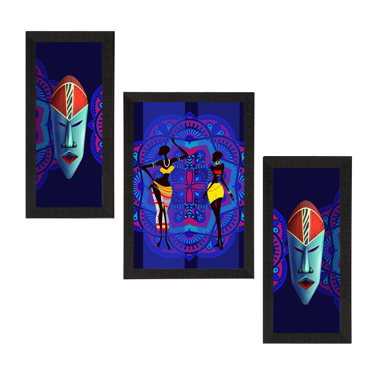 Set of 3 Tribal Theme Satin Matt Textured UV Art Painting Kafalo