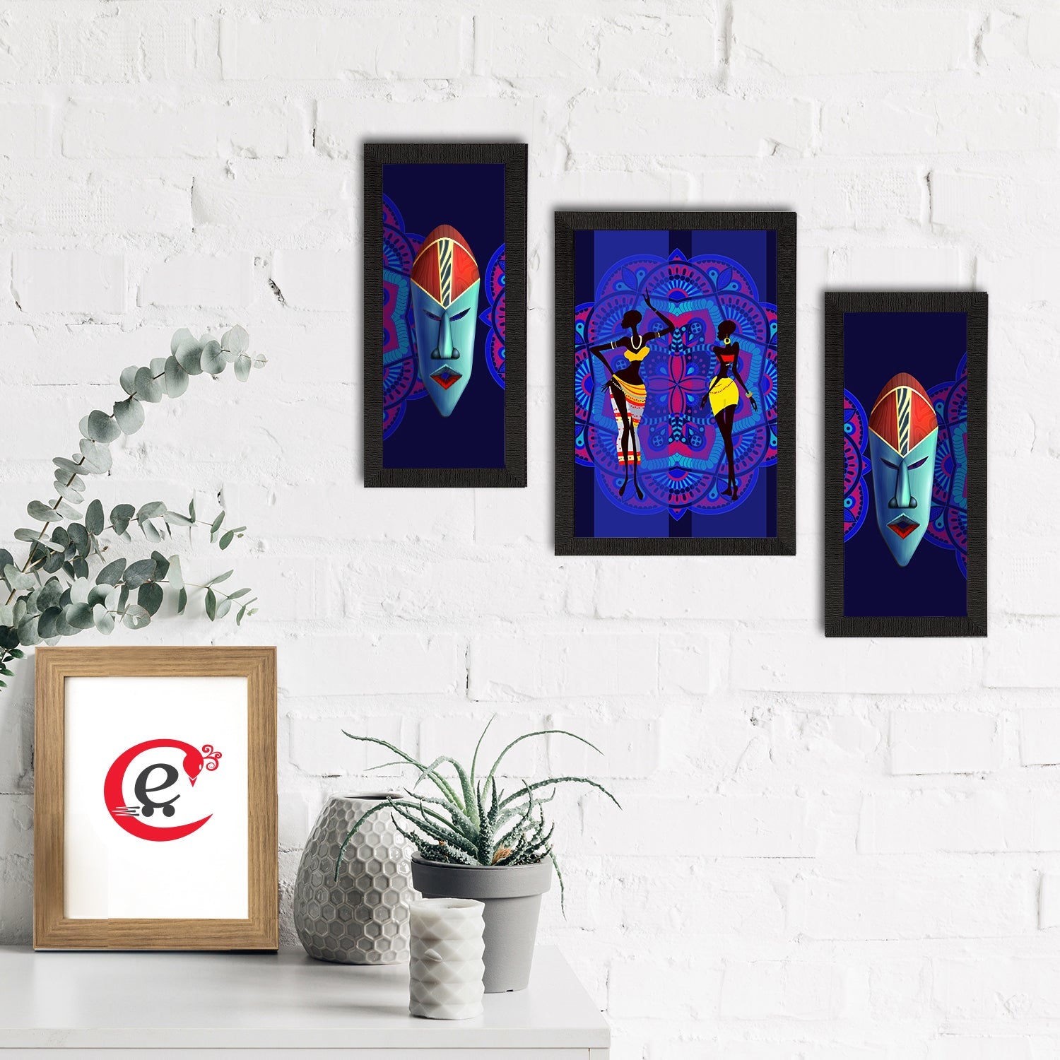 Set of 3 Tribal Theme Satin Matt Textured UV Art Painting Kafalo