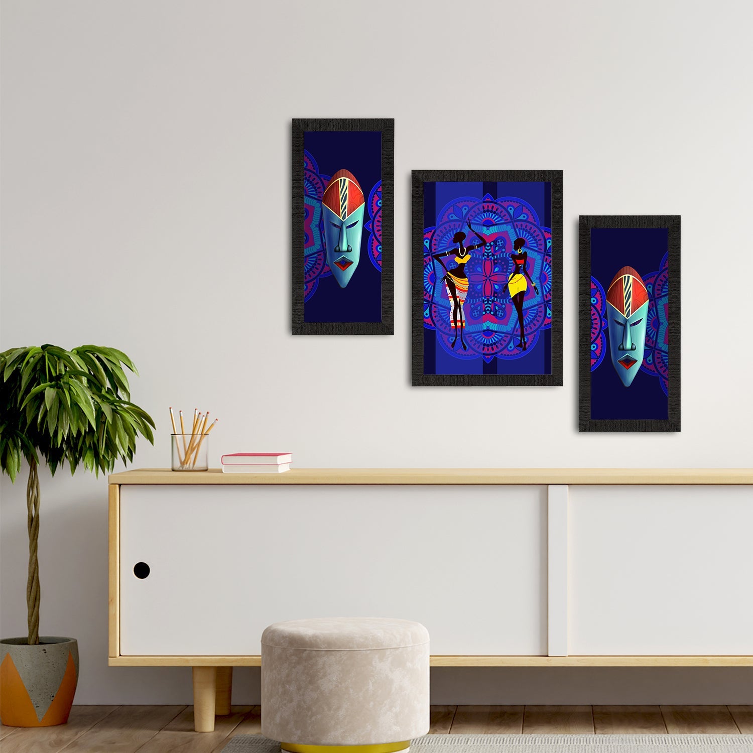 Set of 3 Tribal Theme Satin Matt Textured UV Art Painting Kafalo
