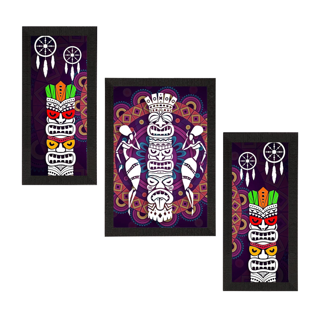Set of 3 Tribal Theme Satin Matt Textured UV Art Painting Kafalo