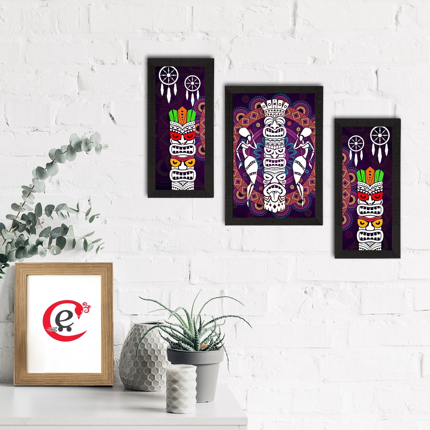Set of 3 Tribal Theme Satin Matt Textured UV Art Painting Kafalo