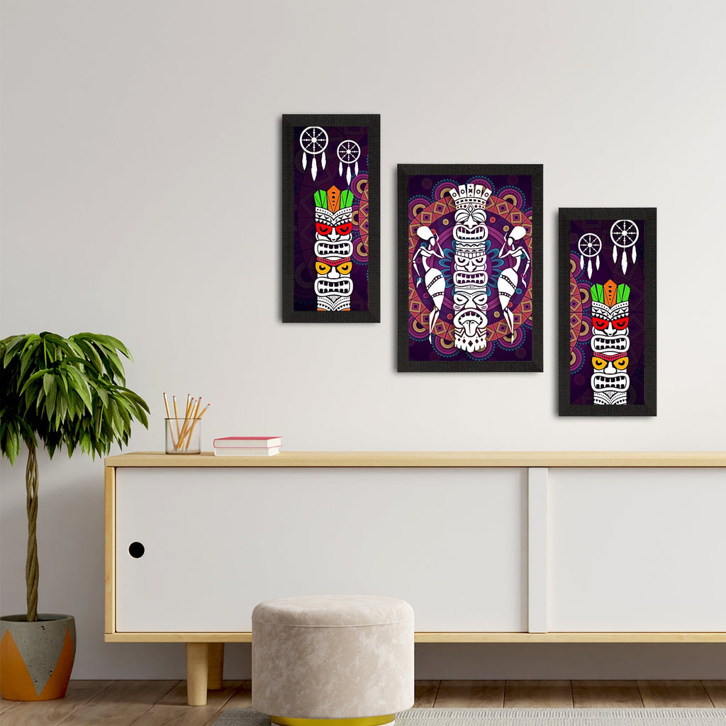Set of 3 Tribal Theme Satin Matt Textured UV Art Painting Kafalo