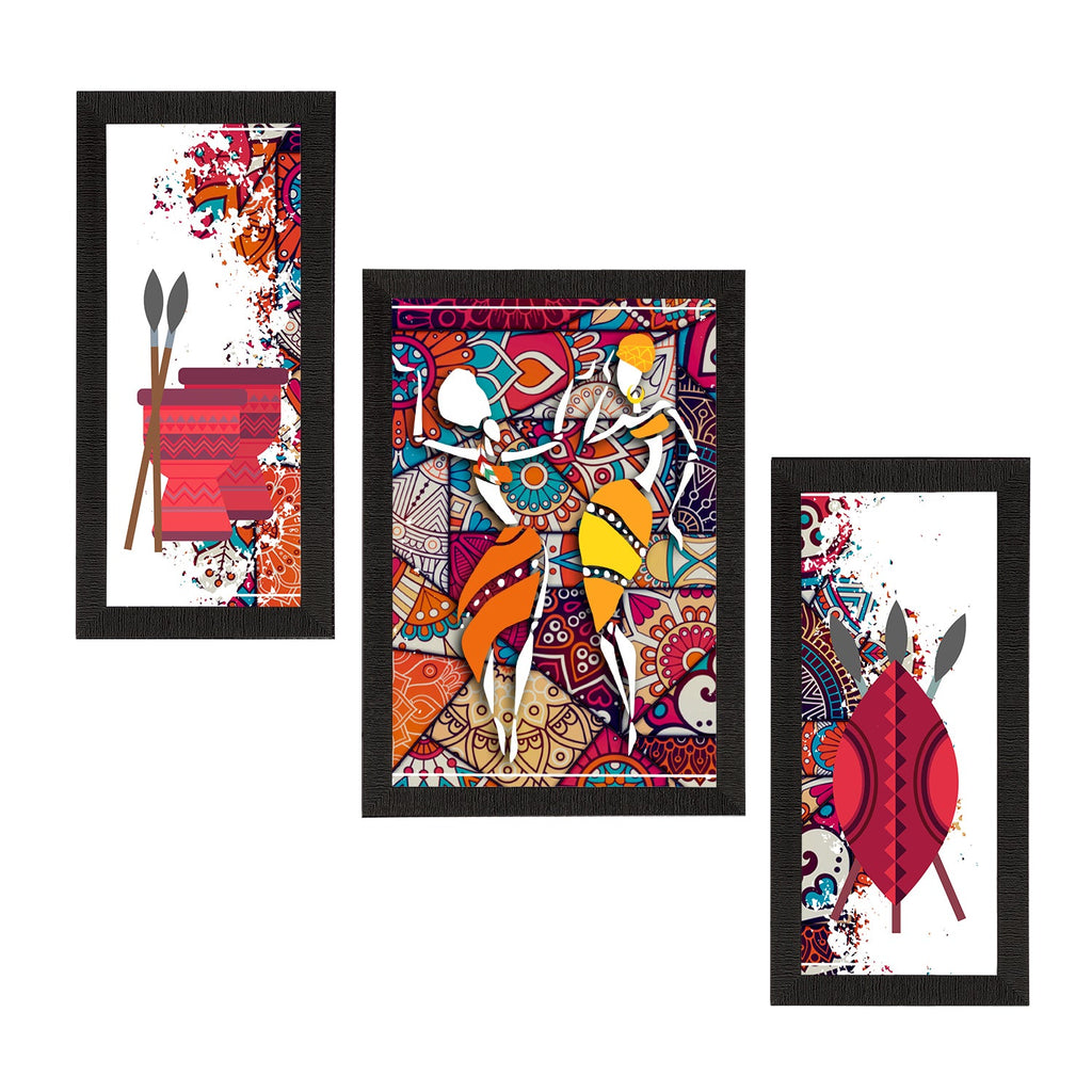 Set of 3 Tribal Theme Satin Matt Textured UV Art Painting Kafalo