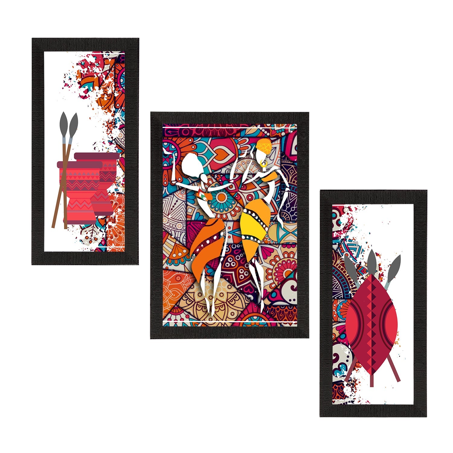 Set of 3 Tribal Theme Satin Matt Textured UV Art Painting Kafalo