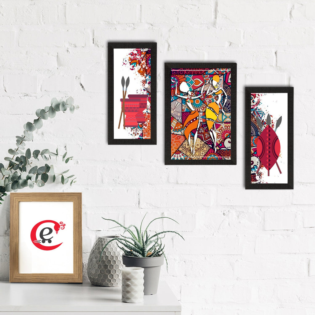 Set of 3 Tribal Theme Satin Matt Textured UV Art Painting Kafalo