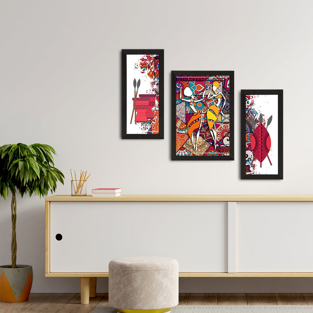 Set of 3 Tribal Theme Satin Matt Textured UV Art Painting Kafalo