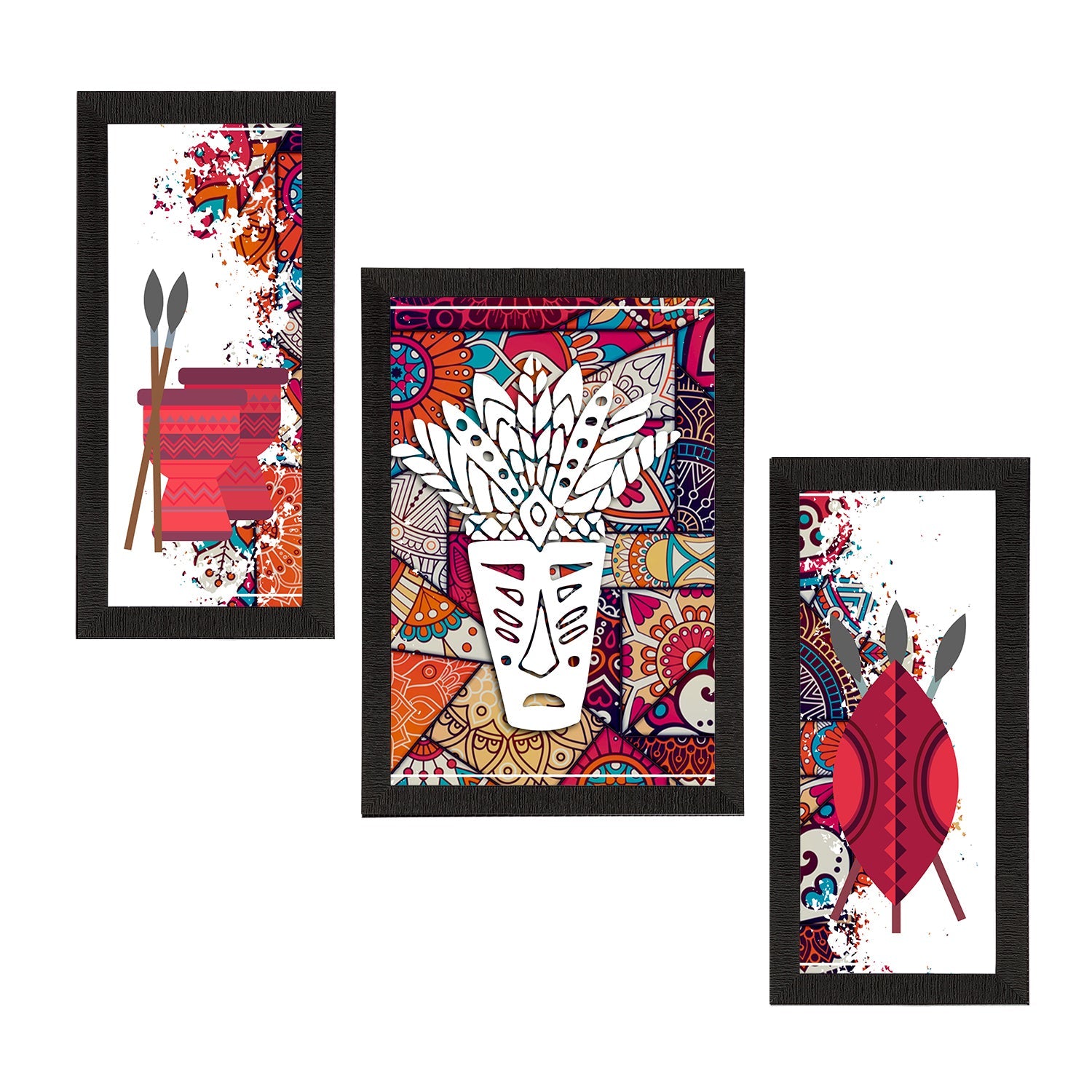 Set of 3 Tribal Theme Satin Matt Textured UV Art Painting Kafalo