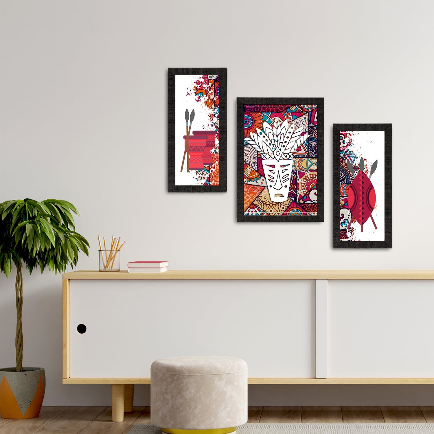 Set of 3 Tribal Theme Satin Matt Textured UV Art Painting Kafalo