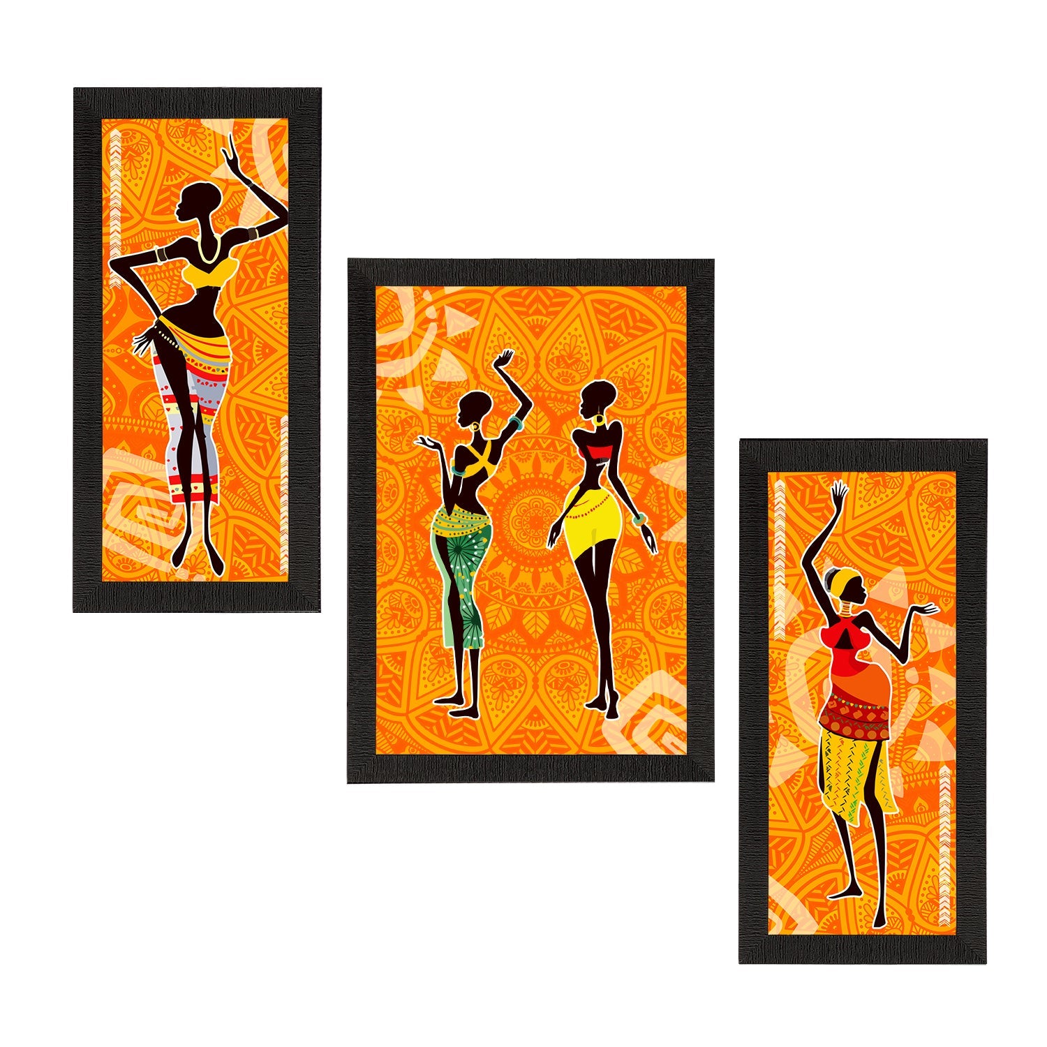 Set of 3 Tribal Theme Satin Matt Textured UV Art Painting Kafalo