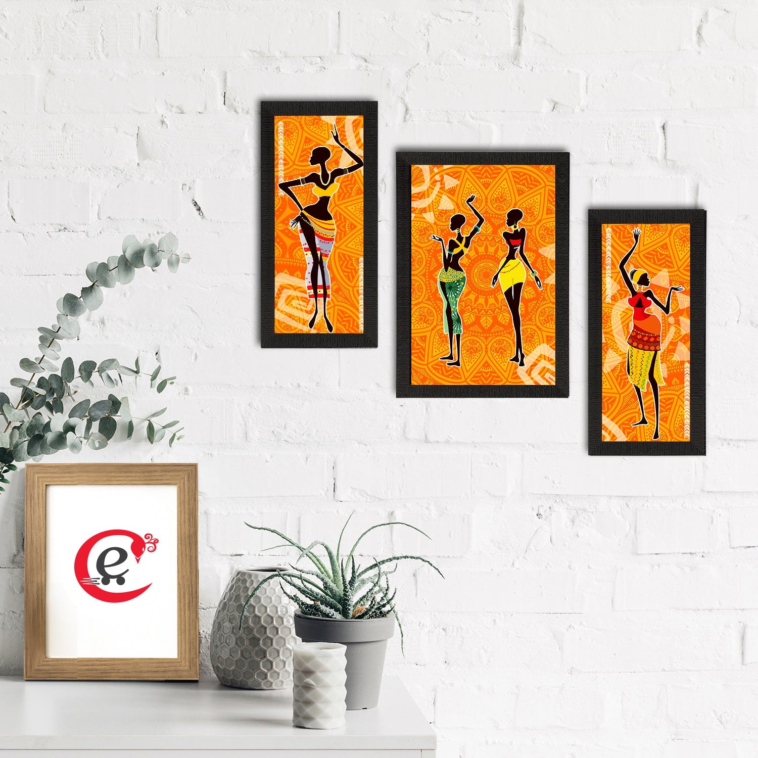 Set of 3 Tribal Theme Satin Matt Textured UV Art Painting Kafalo