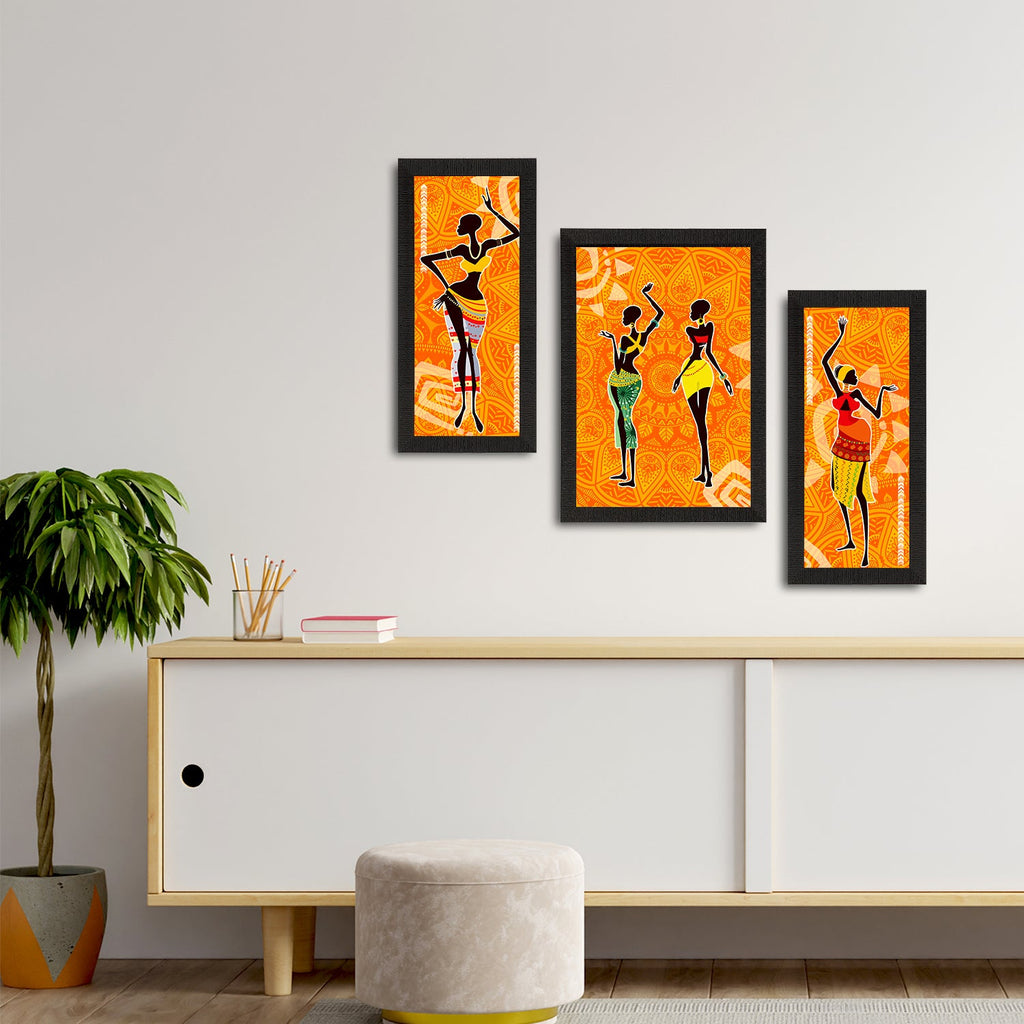Set of 3 Tribal Theme Satin Matt Textured UV Art Painting Kafalo