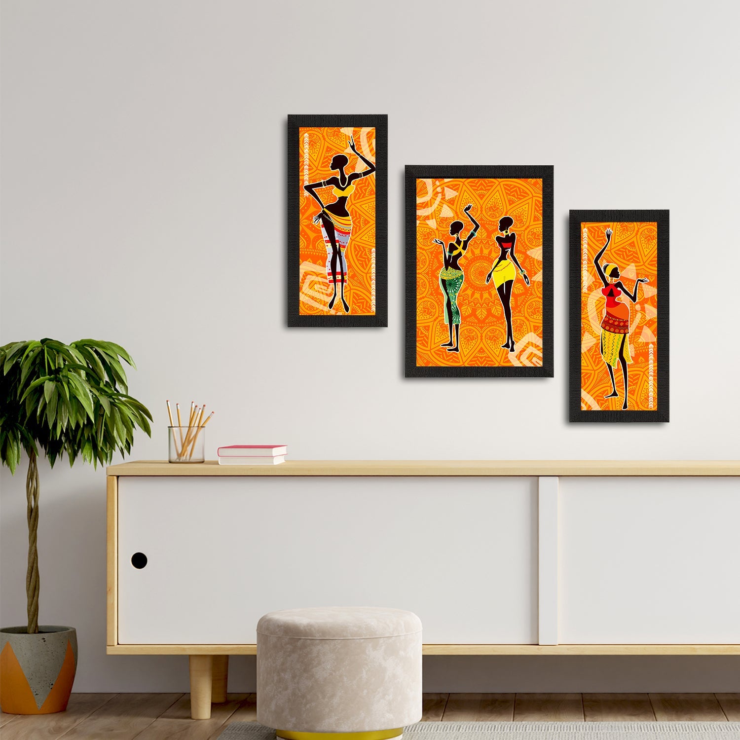 Set of 3 Tribal Theme Satin Matt Textured UV Art Painting Kafalo