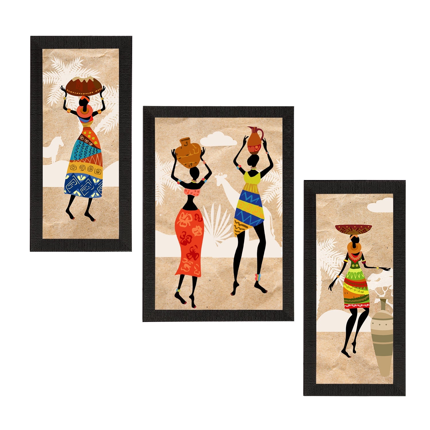 Set of 3 Tribal Theme Satin Matt Textured UV Art Painting Kafalo