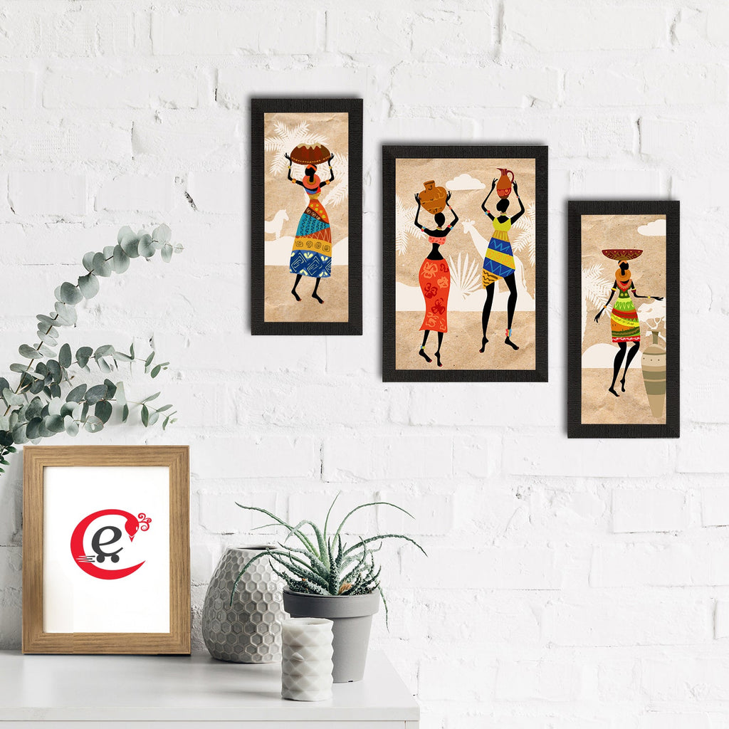 Set of 3 Tribal Theme Satin Matt Textured UV Art Painting Kafalo