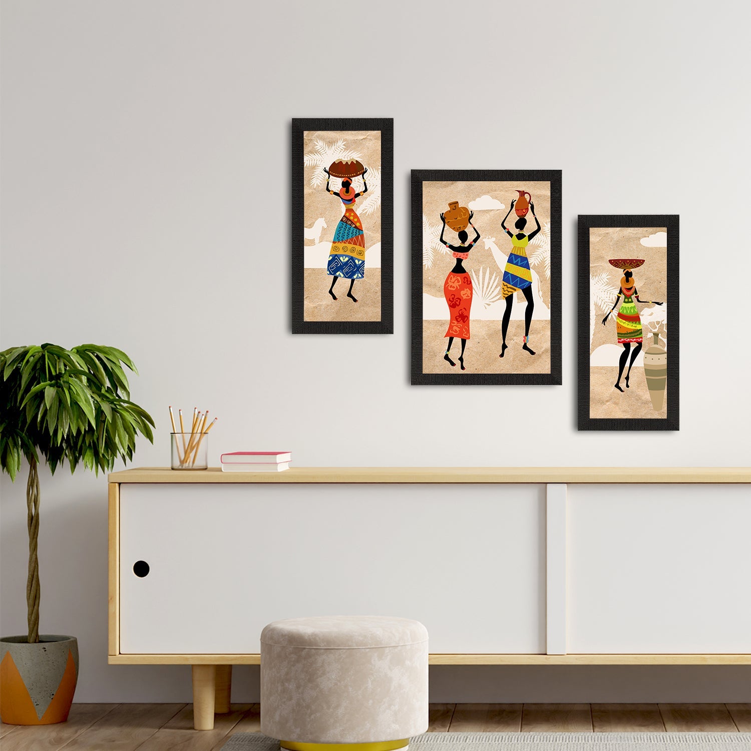 Set of 3 Tribal Theme Satin Matt Textured UV Art Painting Kafalo