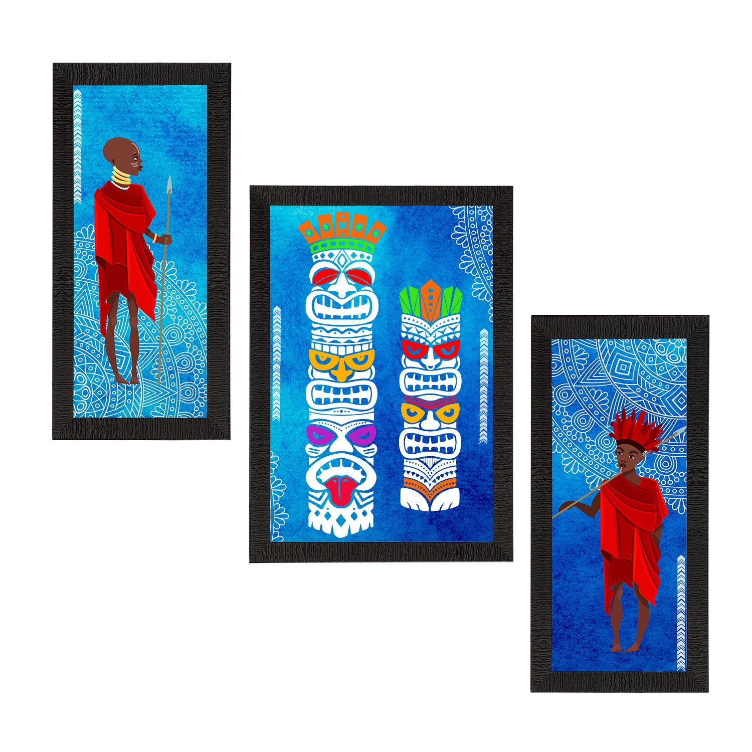 Set of 3 Tribal Theme Satin Matt Textured UV Art Painting Kafalo