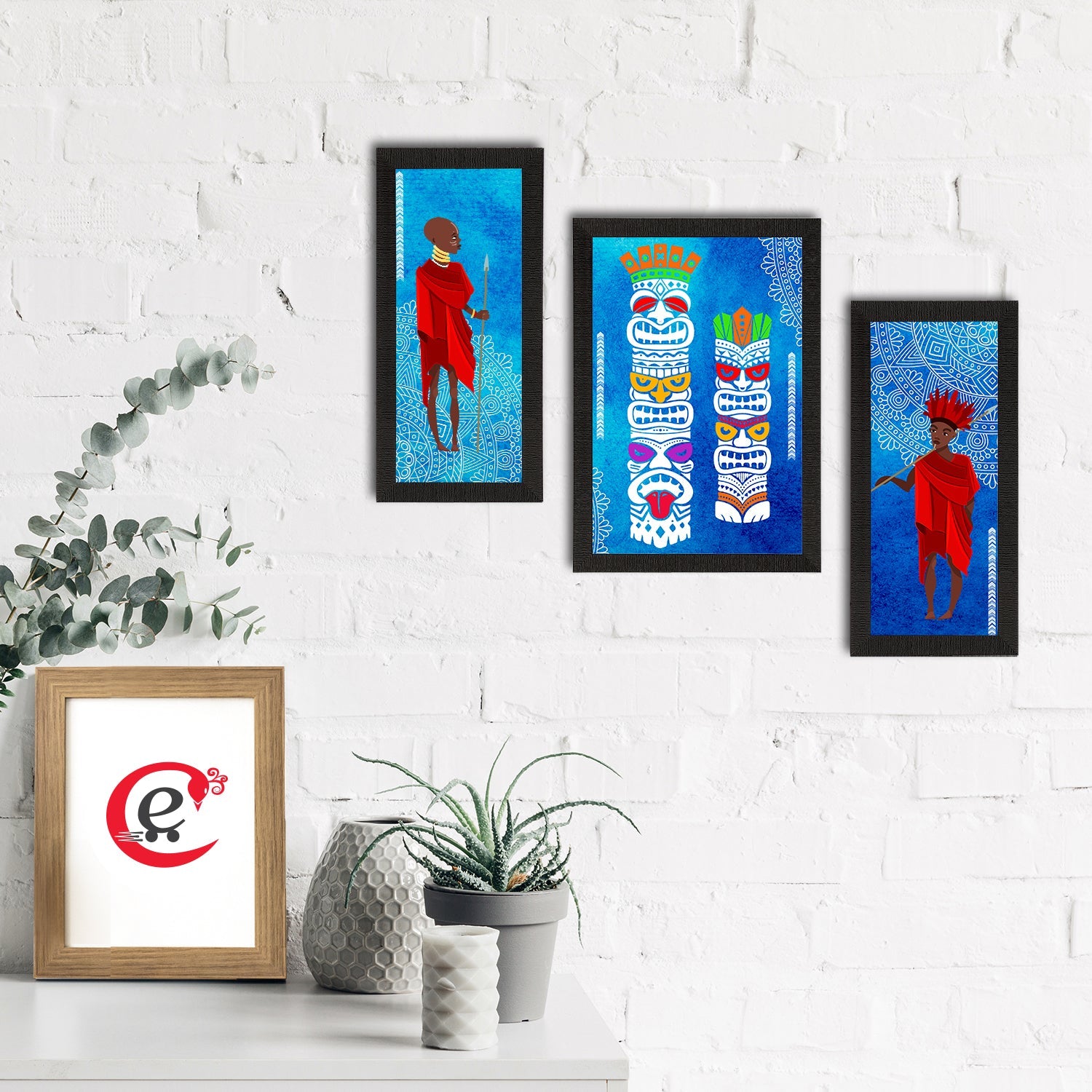 Set of 3 Tribal Theme Satin Matt Textured UV Art Painting Kafalo