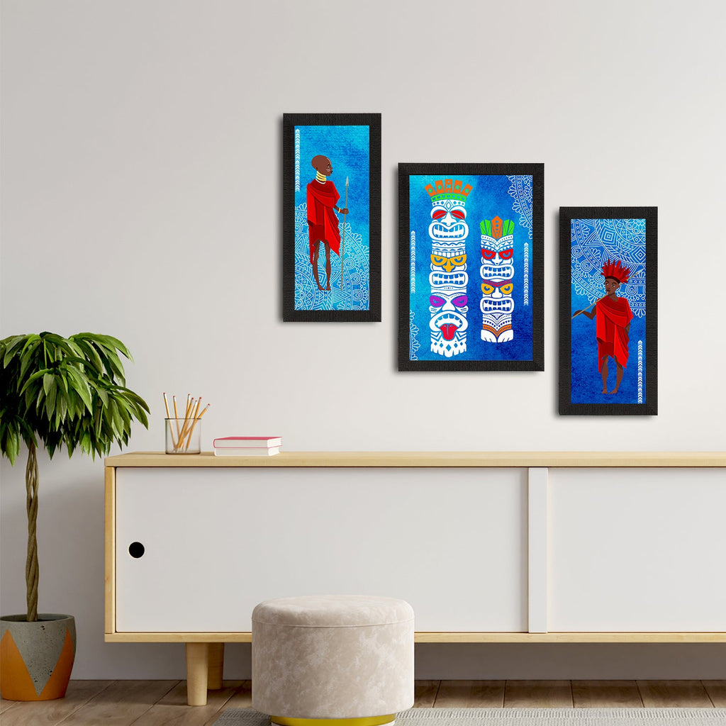 Set of 3 Tribal Theme Satin Matt Textured UV Art Painting Kafalo