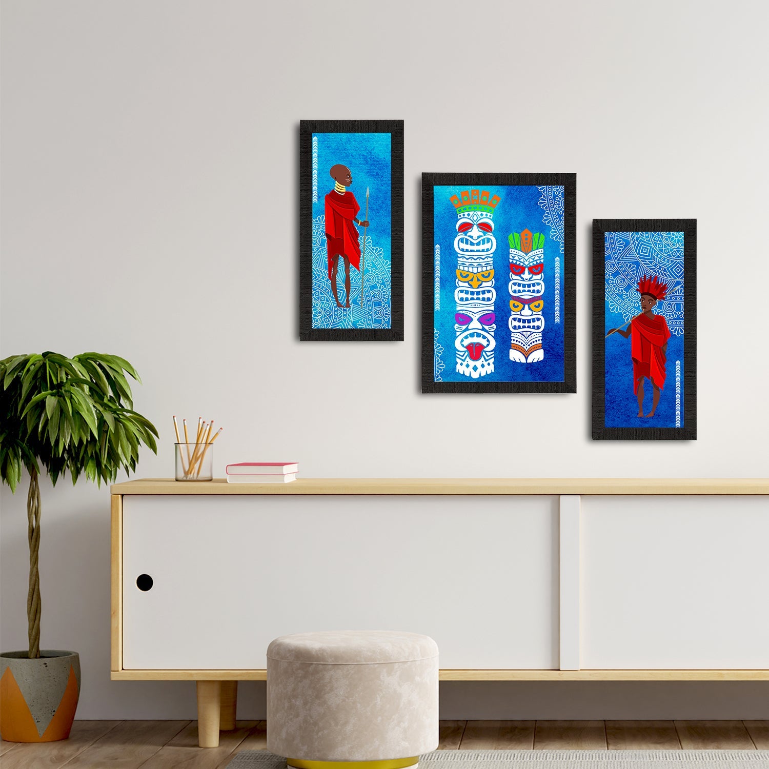 Set of 3 Tribal Theme Satin Matt Textured UV Art Painting Kafalo
