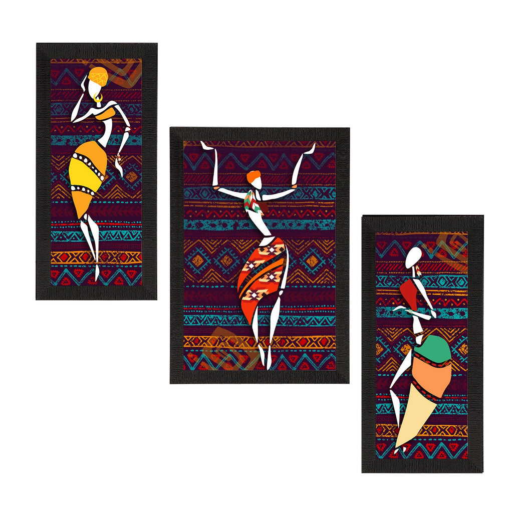 Set of 3 Tribal Theme Satin Matt Textured UV Art Painting Kafalo