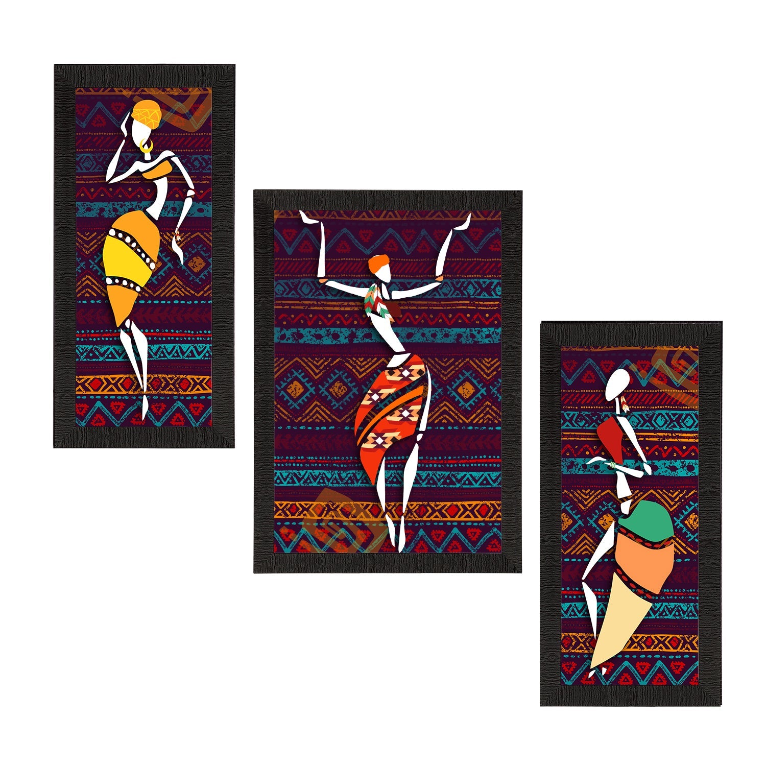 Set of 3 Tribal Theme Satin Matt Textured UV Art Painting Kafalo