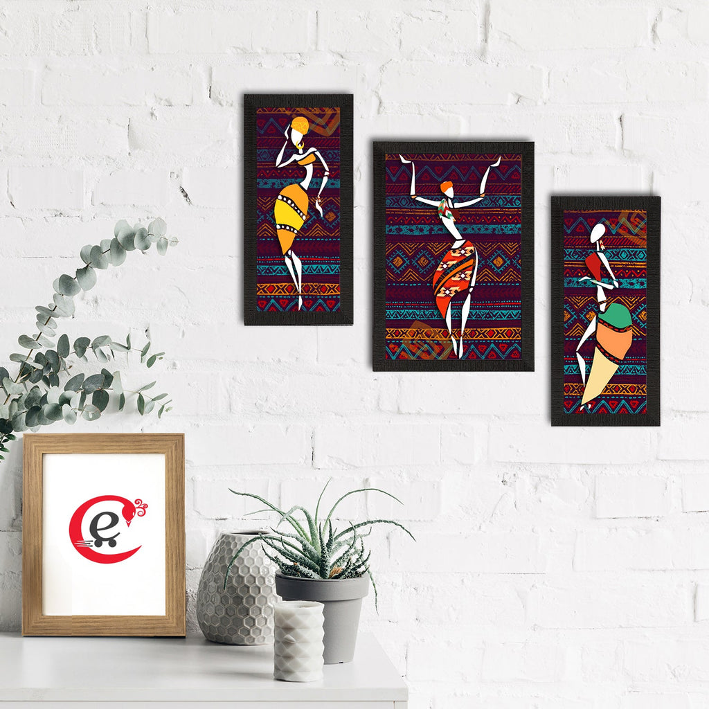Set of 3 Tribal Theme Satin Matt Textured UV Art Painting Kafalo